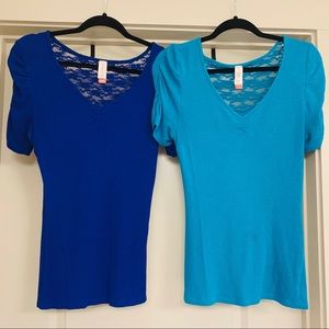 2 No Boundaries Shirts with Lace Detail on Rear